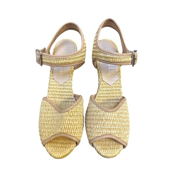 Loeffler Randall Woven Straw & Leather Peep-Toe Valentine Wedge Heels 8.5 - Picture 2 of 9